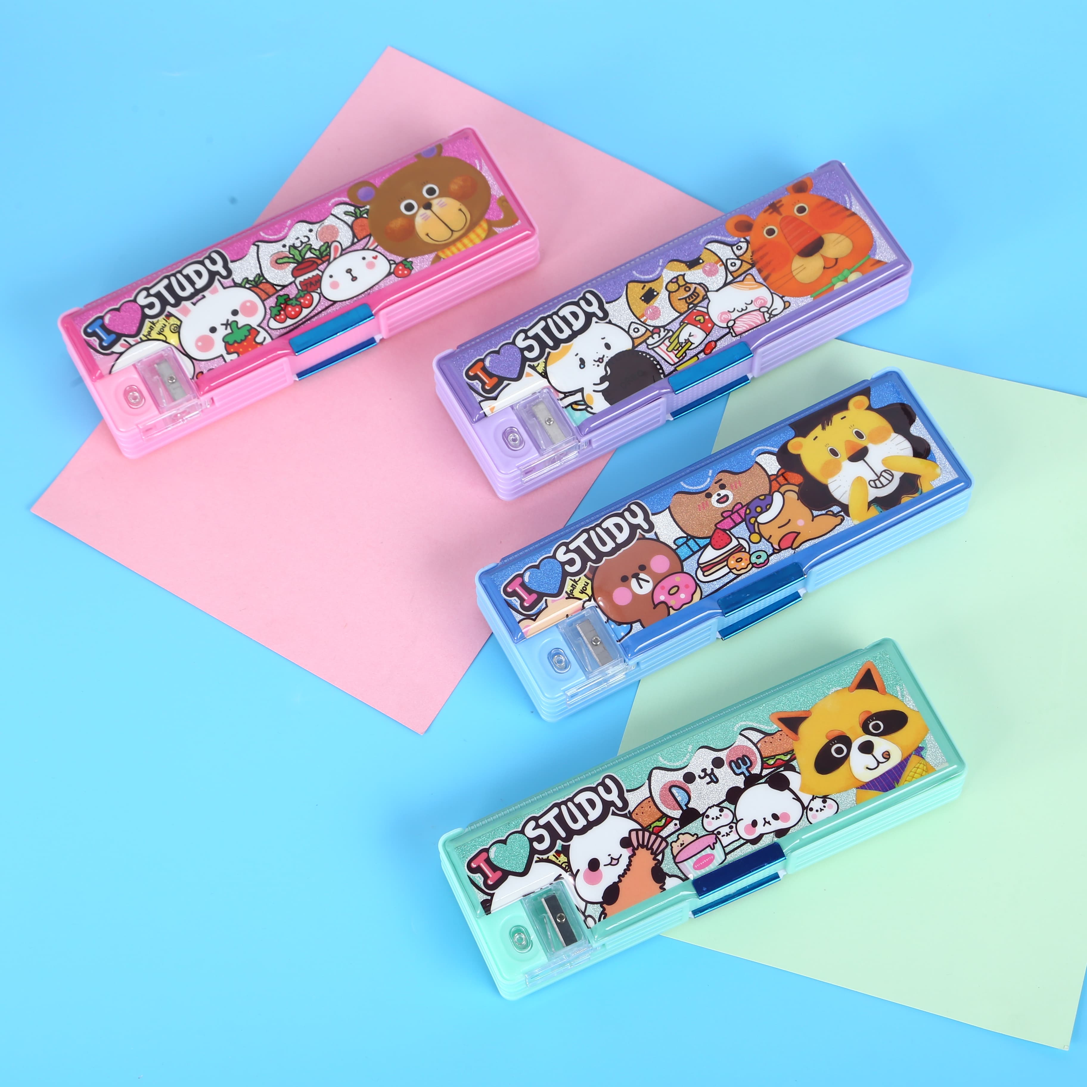  韓版卡通小學生功能文具盒塑料兒童創意熒光鉛筆盒文具廠家定制